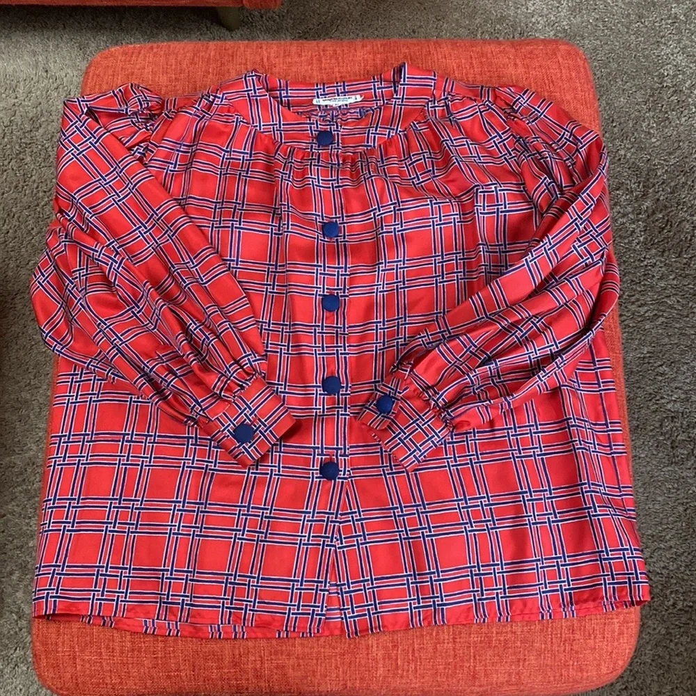 VTG 70’s YSL Saint Laurent Rive Gauche Red Plaid Blouse - Picture 9 of 10